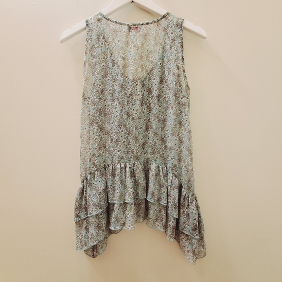 Vintage Miss Selfridges floral sheer tank tops with ruffles, size small - Picture 6 of 8